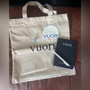 NWOT Vuori tote bag and journal pen sticker pin bundle